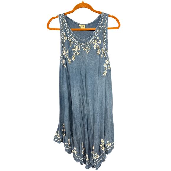 Beach by Exist Dress Blue White Cotton Embroidered Flowy Beach Resort Vacation - Picture 1 of 6